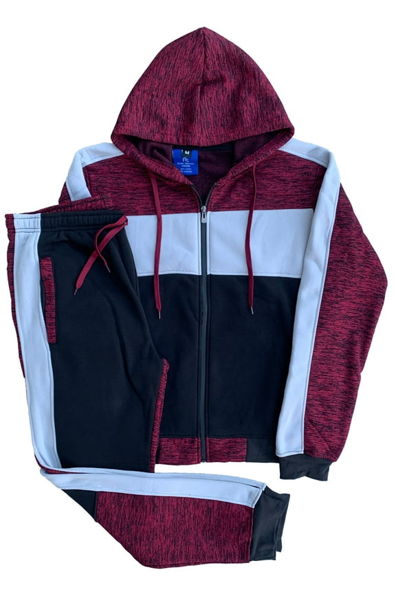 Men's 2-Piece Sweatsuit Color Block Fleece Sweat Jacket and Jogger Sweatpants jogging Fleece suit