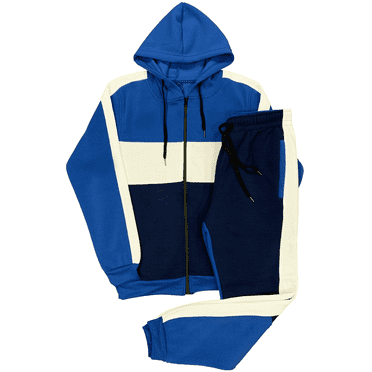 Men's 2-Piece Sweatsuit Color Block Fleece Sweat Jacket and Jogger Sweatpants jogging Fleece suit