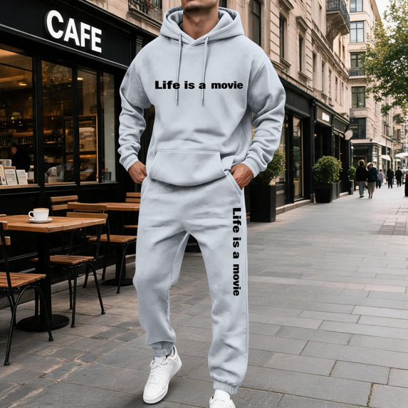 Men's 2 Piece Sweatsuit Hoodie Tracksuit Set Long Sleeve Pullover Outfit with Pockets Elastic Waist Drawstring Casual Athletic Jogging Gym Running Winter Workout Light Gray XL