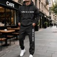 thumbnail image 1 of Men's 2 Piece Sweatsuit Hoodie Tracksuit Set Long Sleeve Pullover Outfit with Pockets Elastic Waist Drawstring Casual Athletic Jogging Gym Running Winter Workout Black L, 1 of 6