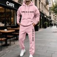 thumbnail image 1 of Men's 2 Piece Sweatsuit Hoodie Tracksuit Set Long Sleeve Pullover Outfit with Pockets Elastic Waist Drawstring Casual Athletic Jogging Gym Running Winter Workout Pink XXL, 1 of 6