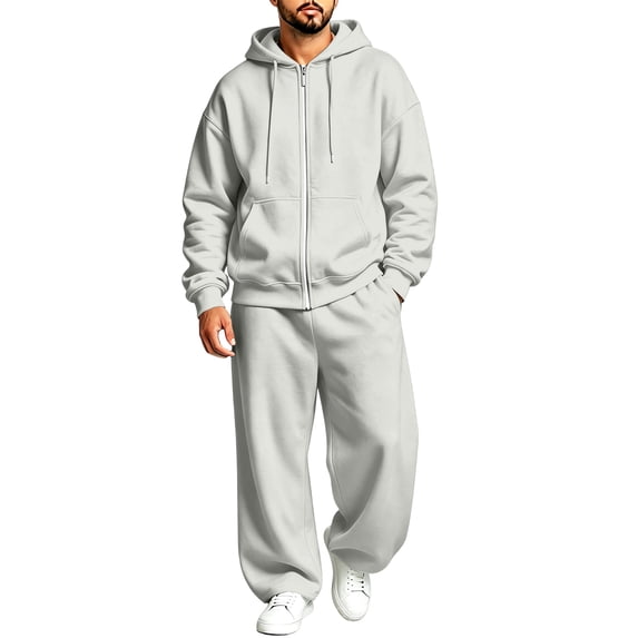 Men's 2 Piece Sweatsuit Set Full Zip Hoodie Jacket and Loose Sweatpants, Casual Fall Streetwear Outfit with Drawstring Hood Pockets Tracksuit, M