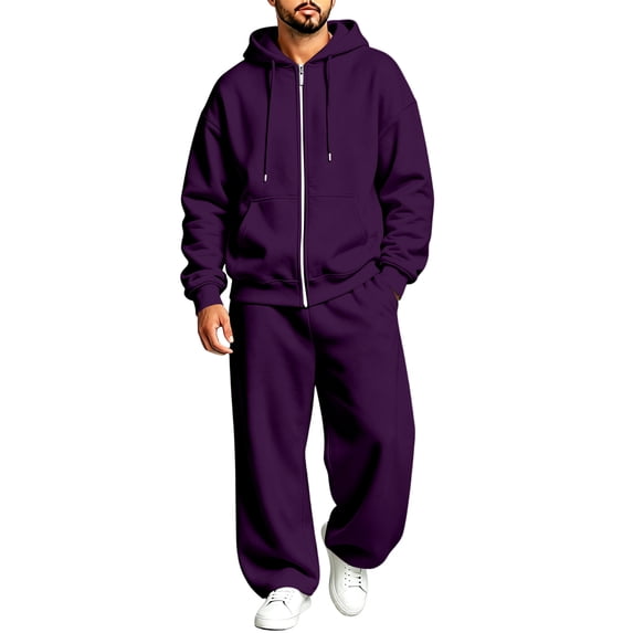 Men's 2 Piece Sweatsuit Set Full Zip Hoodie Jacket and Loose Sweatpants, Casual Fall Streetwear Outfit with Drawstring Hood Pockets Tracksuit, M