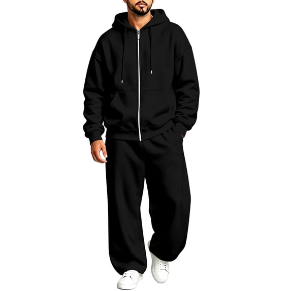Men's 2 Piece Sweatsuit Set Full Zip Hoodie Jacket and Loose Sweatpants, Casual Fall Streetwear Outfit with Drawstring Hood Pockets Tracksuit, XL
