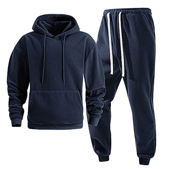 Men's 2 Piece Sweatsuits Fleece Tracksuits Warm Long Sleeve Crewneck Pullover and Drawstring Joggers Pant Sets (XL, Navy|Hoodie)