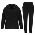 thumbnail image 1 of Men's 2 Piece Sweatsuits Full Zip Hoodie and Jogger Pant Set Solid Color Sports Sweatshirt Jacket Tracksuits (2XL, Black), 1 of 7