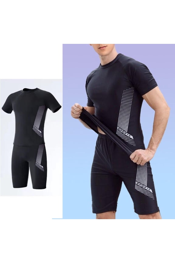Men's 2 Piece Swimsuit Set Quick Dry Swim Trunks With Short Sleeve Rashguard Shirt Match Swimming Drying Top And Five Point Pants Board Shorts Beach Vacation Summer | Zenithor,Dark Gray XL