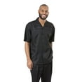 thumbnail image 1 of Men's 2 Piece Tone on Tone Stripe Short Sleeve Walking Suit in Black - 2055, 1 of 2