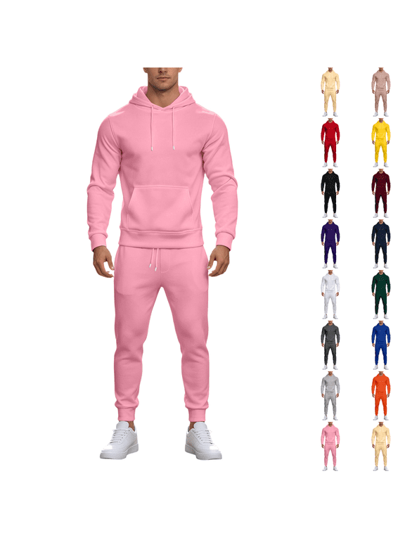 Men's 2 Piece Tracksuit Casual Sweatsuit Hoodie Sweatpant Outfit Pink M