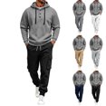 thumbnail image 1 of Men’s 2 Piece Tracksuit Outfit Set, Button Placket Pullover Hoodie with Kangaroo Pocket, Drawstring Cargo Jogger Pants with Multi‑Side Pockets, Daily Walking Outdoor Wear L, 1 of 5