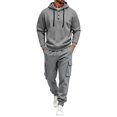 thumbnail image 1 of Men’s 2 Piece Tracksuit Outfit Set, Button Placket Pullover Hoodie with Kangaroo Pocket, Drawstring Cargo Jogger Pants with Multi‑Side Pockets, Daily Walking Outdoor Wear XXL, 1 of 4
