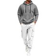 thumbnail image 1 of Men’s 2 Piece Tracksuit Outfit Set, Button Placket Pullover Hoodie with Kangaroo Pocket, Drawstring Cargo Jogger Pants with Multi‑Side Pockets, Daily Walking Outdoor Wear XXL, 1 of 4