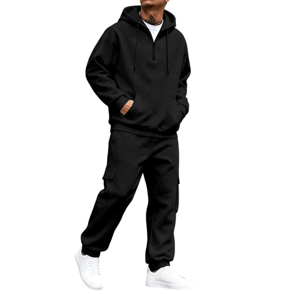 Men’s 2 Piece Tracksuit Pullover Hoodie Warm Tracksuit Sweatsuit Set Baggy 2 Piece Sweat Suit Outfit Ribbed Cuffs Home Wear
