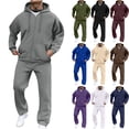 thumbnail image 1 of Men's 2 Piece Tracksuit Set Full Zip Hoodie Sweatshirt and Jogger Sweatpants with Pockets Casual Athletic Lounge Wear Solid Color Sports Outfit, 1 of 8