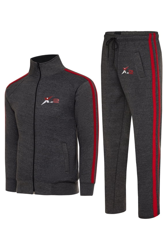 Men's 2 Piece Tracksuit Set - Full Zip Jacket & Jogger Pants, Athletic Casual Sweatsuit for Gym, Running, Jogging & Streetwear Red Charcoal XXL