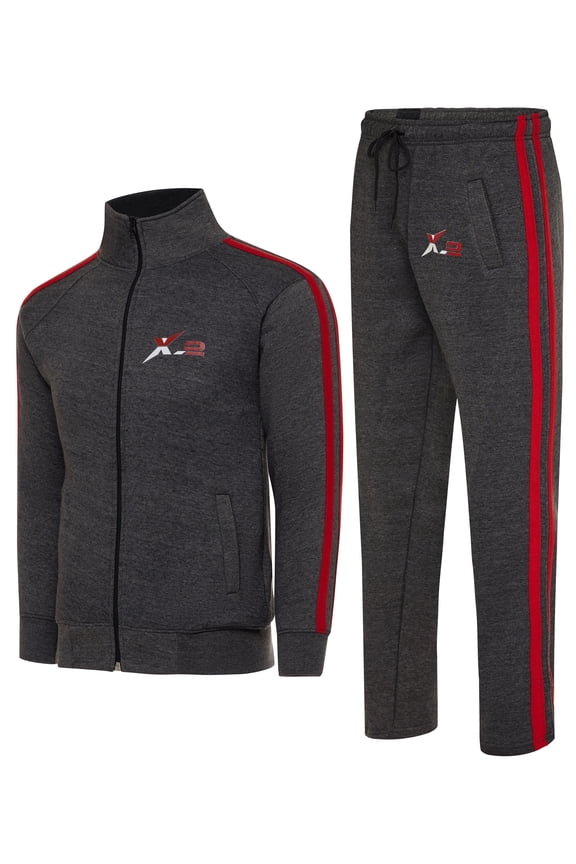 Men's 2 Piece Tracksuit Set - Full Zip Jacket & Jogger Pants, Athletic Casual Sweatsuit for Gym, Running, Jogging & Streetwear Red Charcoal XXXL