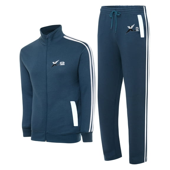 Men's 2 Piece Tracksuit Set - Full Zip Jacket & Jogger Pants, Athletic Casual Sweatsuit for Gym, Running, Jogging & Streetwear White Teal Blue S