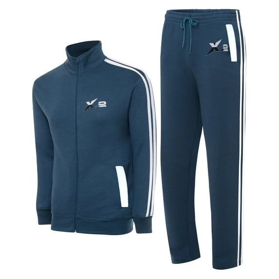 Men's 2 Piece Tracksuit Set - Full Zip Jacket & Jogger Pants, Athletic Casual Sweatsuit for Gym, Running, Jogging & Streetwear White Teal Blue XXXL