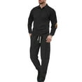 thumbnail image 1 of Men's 2 Piece Tracksuit Set, Long Sleeve Polo Shirt and Drawstring Jogger Pants, Casual Athletic Outfit, Navy Blue, Comfortable and Stylish Loungewear for Everyday Wear and Sports Activities, 1 of 4