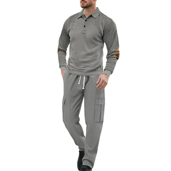 Men's 2 Piece Tracksuit Set, Long Sleeve Polo Shirt and Drawstring Jogger Pants, Casual Athletic Outfit, Navy Blue, Comfortable and Stylish Loungewear for Everyday Wear and Sports Activities