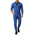 thumbnail image 1 of Men’s 2‑Piece Tracksuit Set, Quarter Zip Long Sleeve Pullover Tops and Drawstring Elastic Waist Jogger Pants, Daily Lounging Sports Workout Blue XL, 1 of 5