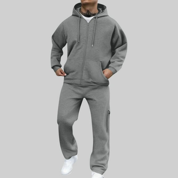 Men's 2 Piece Tracksuits Full-zip Hoodie Jacket and Cargo Sweatpant Sets Jogging Sports Sweatsuits with Pockets (XL, Dark Gray)