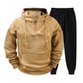 thumbnail image 1 of Men's 2 Piece Tracksuits Multi Pockets 1/4 Zip Hoodie Pullover and Joggers Pant Sets Comfy Sports Jogging Outfits (3XL, Beige), 1 of 4