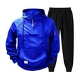 thumbnail image 1 of Men's 2 Piece Tracksuits Multi Pockets 1/4 Zip Hoodie Pullover and Joggers Pant Sets Comfy Sports Jogging Outfits (L, Blue), 1 of 4