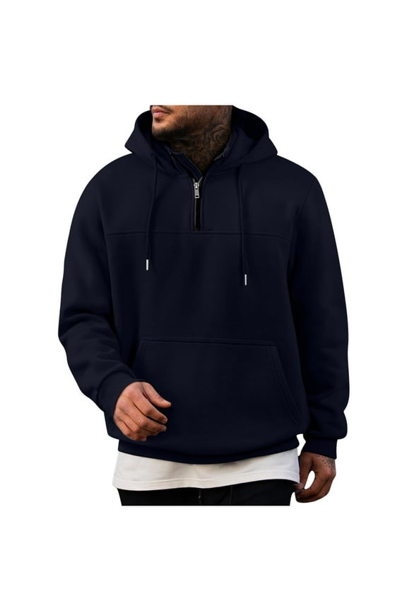 Men's 2 Piece Tracksuits Multi Pockets 1/4 Zip Hoodie Pullover and Joggers Pant Sets Comfy Sports Jogging Outfits (XL, Navy 02)