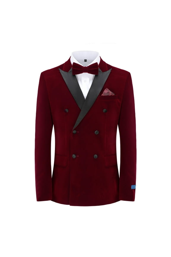 Men's 2-Piece Velvet Birdseye Lapel Double-Breasted Slim-Fit Tuxedo With Performance Stretch Pants