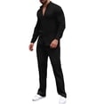 thumbnail image 1 of Men's 2 Piece Vertical Striped Textured Outfits Summer Casual Long Sleeve Button Down Shirts and Pants Matching Sets Black, 1 of 8