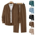 thumbnail image 1 of Men's 2 Piece Vertical Striped Textured Outfits Summer Casual Long Sleeve Button Down Shirts and Pants Matching Sets Light Blue, 1 of 8