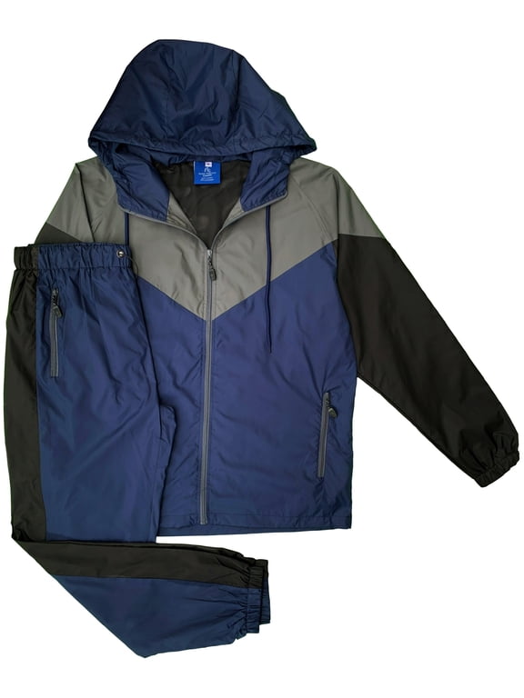 Men's 2-Piece Windbreaker Colorblock Tracksuit Meshed Lined Nylon Water Repellent Sauna GYM Outfit