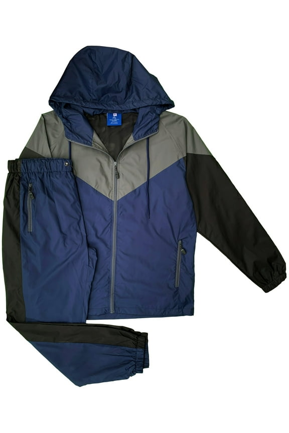 Men's 2-Piece Windbreaker Colorblock Tracksuit Meshed Lined Nylon Water Repellent Sauna GYM Outfit