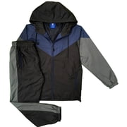 Mens 2-Piece Windbreaker Colorblock Tracksuit Meshed Lined Nylon Water Repellent Sauna GYM Outfit