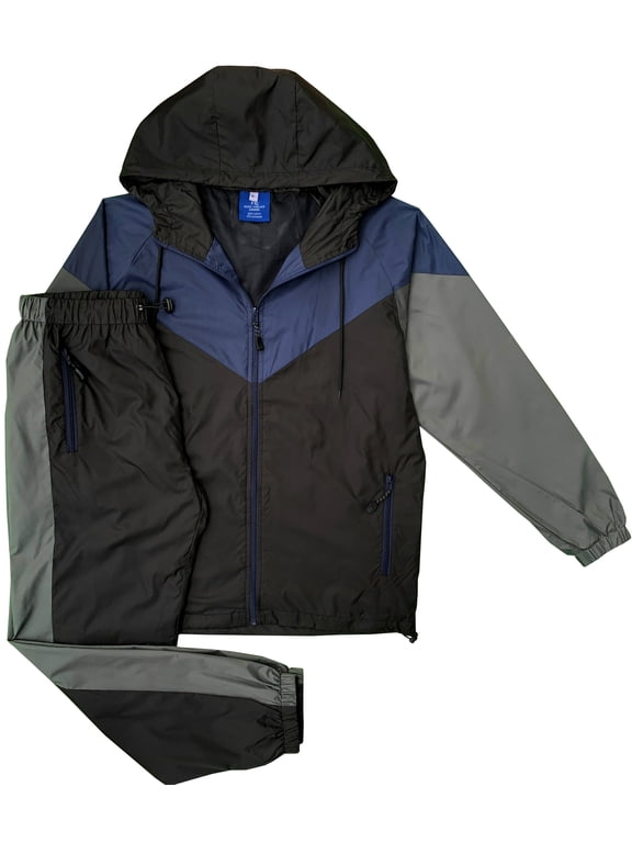 Men's 2-Piece Windbreaker Colorblock Tracksuit Meshed Lined Nylon Water Repellent Sauna GYM Outfit