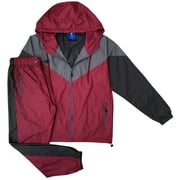 Mens 2-Piece Windbreaker Colorblock Tracksuit Meshed Lined Nylon Water Repellent Sauna GYM Outfit