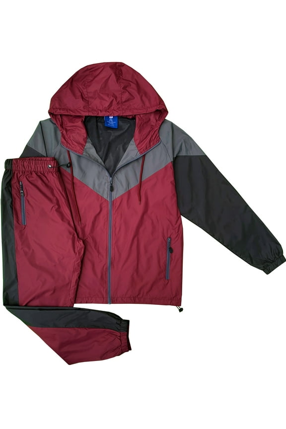 Men's 2-Piece Windbreaker Colorblock Tracksuit Meshed Lined Nylon Water Repellent Sauna GYM Outfit