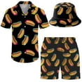 thumbnail image 1 of Men's 2 Piece hotdog outfit Hawaiian Shirt Shorts Button Down Shirt and Shorts Sets with Bucket Hats 2XL, 1 of 3