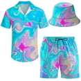 thumbnail image 1 of Men's 2 Piece trippy Hawaiian Shirt Shorts Button Down Shirt and Shorts Sets with Bucket Hats S, 1 of 3