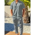 thumbnail image 1 of Men's 2 Pieces Casual Loungewear Sets Casual Long Sleeve Shirts Beach Pants Holiday Outfits Regular Fit Gray 3XL, 1 of 5