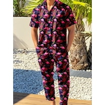 Men's 2 Pieces Casual Loungewear Sets Casual Long Sleeve Shirts Beach Pants Holiday Outfits Regular Fit Red M