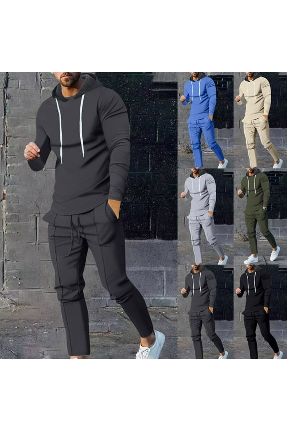 Men's 2 Pieces Cotton Set Henley Shirt Long Sleeve and Casual Pants Outfits Men's Tracksuits Two Piece Athletic Jogging Outfits Track Suits for Men Set, XL&Black