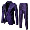 thumbnail image 1 of Men's 2 Pieces Jacquard Blazer Suits 1 Button Party Wedding Tuxedo Jacket Pants Casual Slim Night Club Dress Suit, 1 of 8