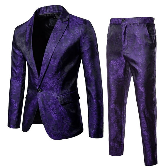 Men's 2 Pieces Jacquard Blazer Suits 1 Button Party Wedding Tuxedo Jacket Pants Casual Slim Night Club Dress Suit
