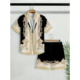 thumbnail image 1 of Men's 2 Pieces Set Palace Embossed Element Print Outfits Short Sleeve Button Down Shirt and Drawstring Shorts Set Men's Vacation Outfits, 1 of 4