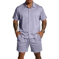 thumbnail image 1 of Men's 2 Pieces Summer Short Sets Short Sleeve Button Down Shirts Summer Beach Shorts Casual Vacation Outfits, 1 of 6
