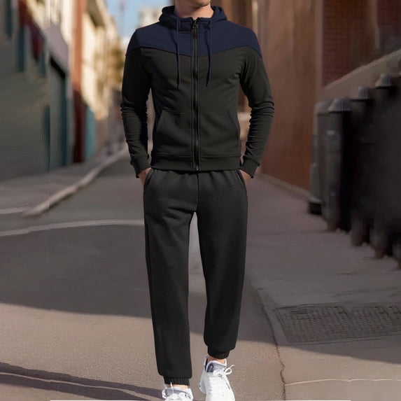 Letdown Sweatsuit For Men 2 Piece Outfits Casual Running Jogging Warm Up Full Zip Sweat Suits Track Suit for Jogging or Warm Up (Navy, XL)