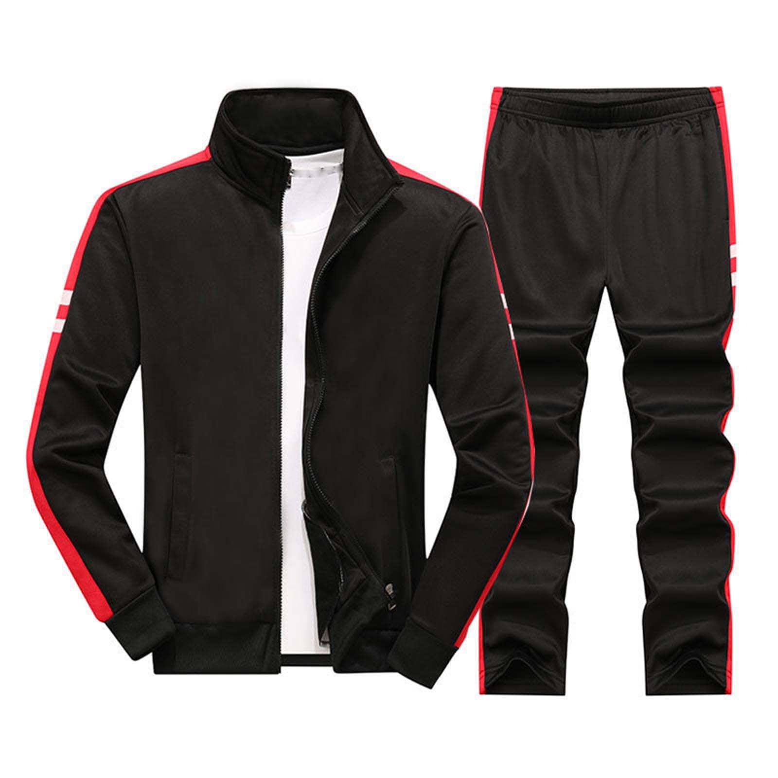 Men s Tracksuits Sweatsuits Solid Color Tracksuit Full Zipper White Outfits Relaxed Fit Big and Tall Casual Sets Hooded Jacket Sets with Pocke Black M Walmart
