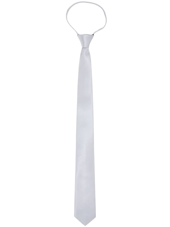 Men's Halloween 2" Skinny Slim Solid Color Adjustable Pre-Tied Satin Necktie Ties for Business Wedding One Size Gray